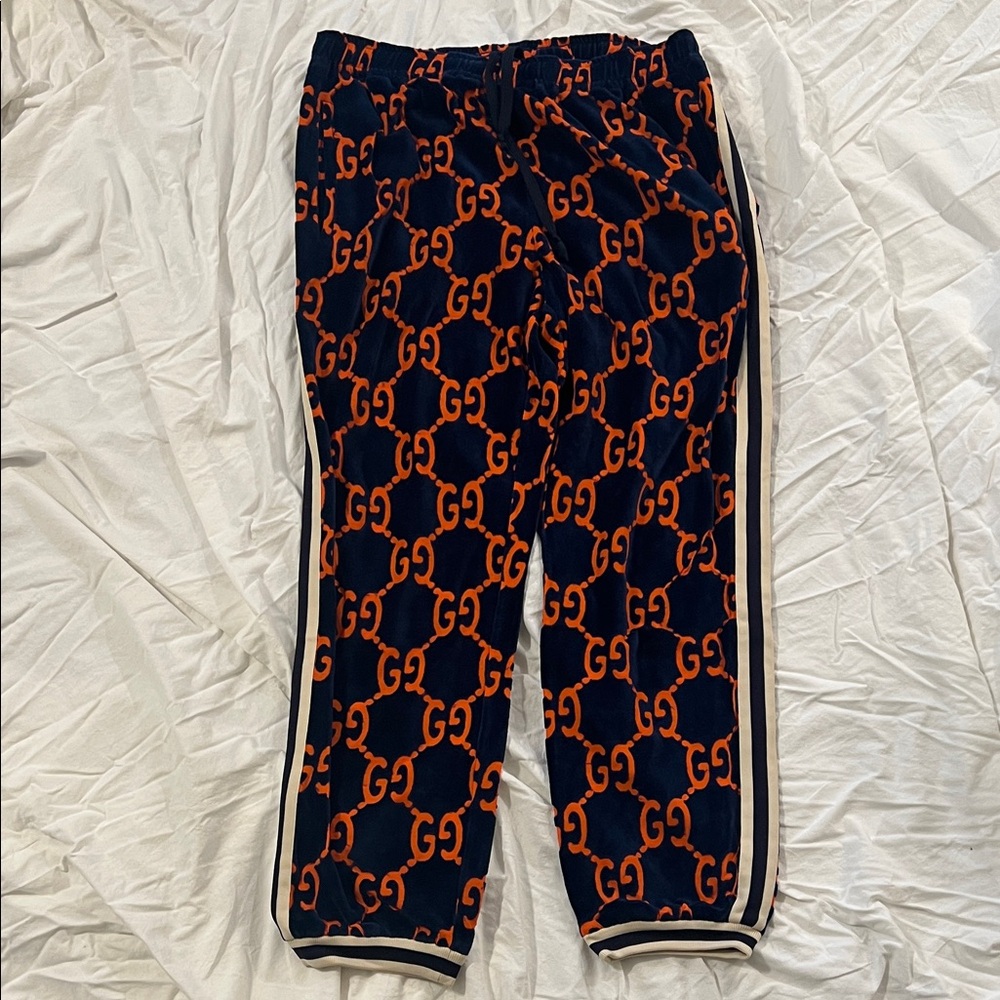Gucci Orange and Navy Monogram pants